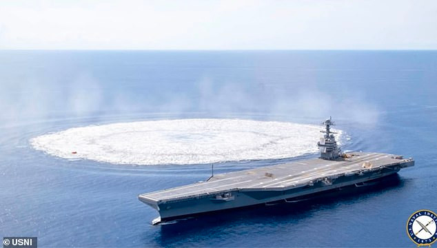  Hải quân Mỹ kích hoạt hàng ngàn kg thuốc nổ gần tàu USS Gerald R. Ford để kiểm tra độ bền trong điều kiện chiến đấu. Ảnh: Hải quân Mỹ, USNI