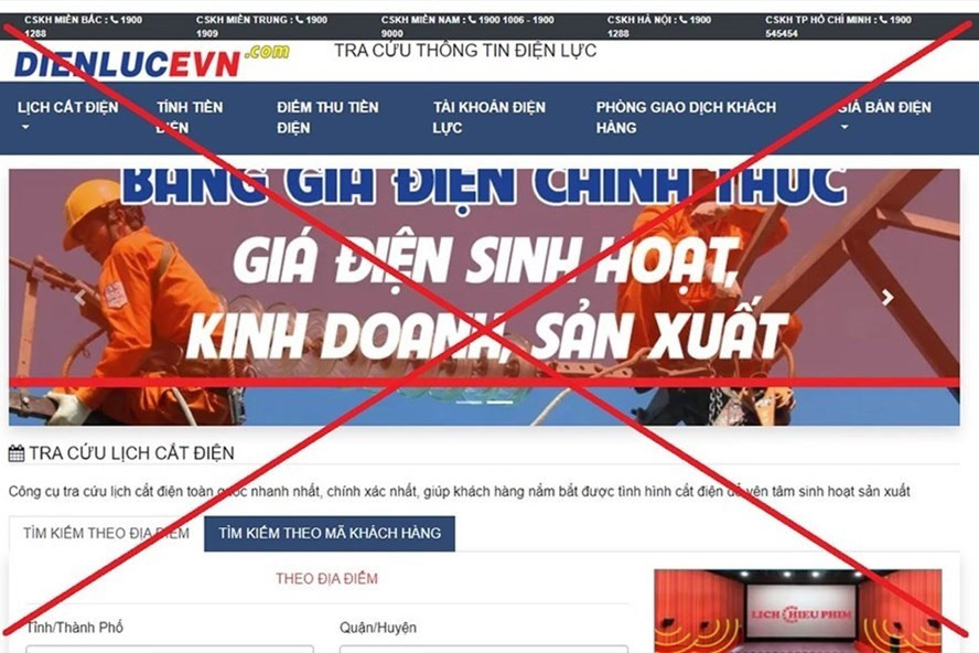 Trang web giả mạo thương hiệu EVN để lừa người tiêu dùng. Ảnh chụp màn hình Trang web giả mạo thương hiệu EVN để lừa người tiêu dùng. Ảnh chụp màn hình