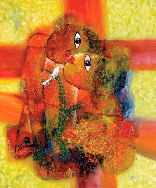 “Nụ hôn” tranh sơn dầu của Lê Hùng. 