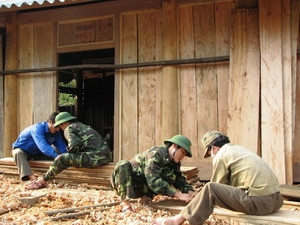 Bộ đội biên phòng giúp dựng nhà giúp người nghèo. 