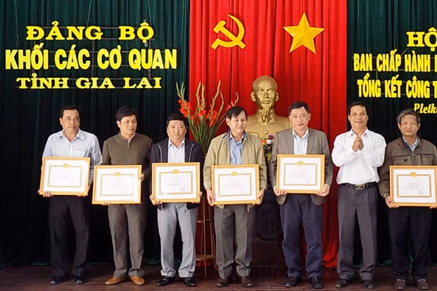 Khen thưởng các TCCS đảng và đảng viên. Ảnh: T.N