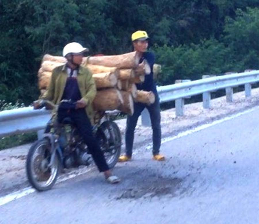 Xe độ chế dùng để chở củi tại chân đèo Tô Na. Ảnh: V.N Xe độ chế dùng để chở củi tại chân đèo Tô Na. Ảnh: V.N