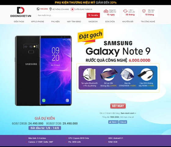 Di Động Việt đã tung ra các gói khuyến mãi hấp dẫn cho Galaxy Note 9