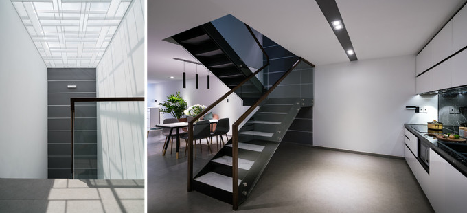 Ngôi nhà 4 tầng, được cải tạo từ cốt nhà cũ 3 tầng. Ngoài mặt đứng, lõi thang cũng góp phần đem nắng và gió cho ngôi nhà. Ngôi nhà 4 tầng, được cải tạo từ cốt nhà cũ 3 tầng. Ngoài mặt đứng, lõi thang cũng góp phần đem nắng và gió cho ngôi nhà.