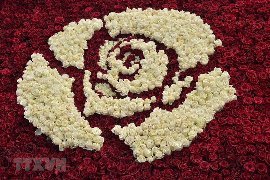 Mặt trên của Kim tự tháp làm từ hoa hồng.