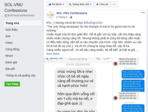 Trang Facebook nơi liên tục chia sẻ những thông tin tố cáo ông C. Ảnh chụp màn hình