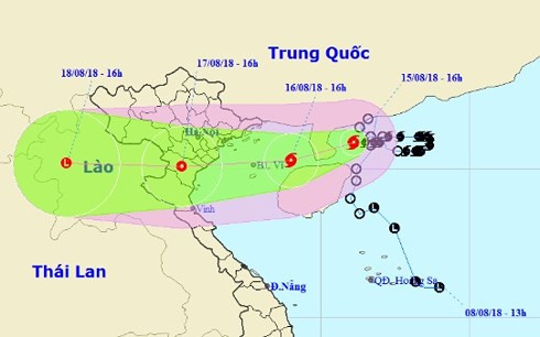 Hướng đi dự báo của bão số 4.