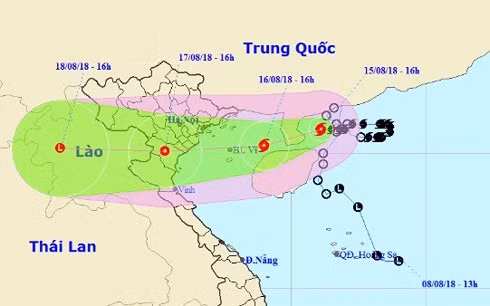 Hướng đi dự báo của bão số 4.