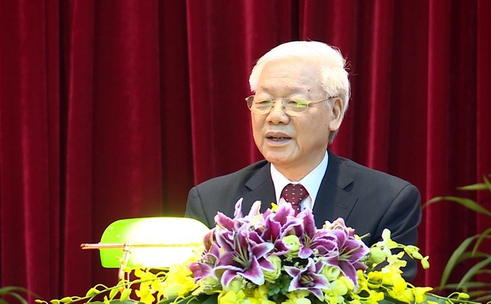  Tổng Bí thư Nguyễn Phú Trọng phát biểu khai giảng lớp học. (Ảnh: HH)