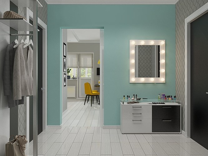 Bàn trang điểm đặt cạnh lối vào thuận tiện để nữ chủ nhân nhìn ngắm trước khi bước ra ngoài.  Bàn trang điểm đặt cạnh lối vào thuận tiện để nữ chủ nhân nhìn ngắm trước khi bước ra ngoài.