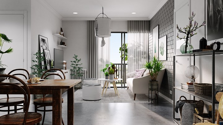  Đèn chùm cổ điển xen lẫn cách chọn màu sắc và nội thất hiện đại.