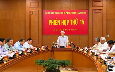 Tổng Bí thư Nguyễn Phú Trọng phát biểu chỉ đạo tại phiên họp thứ 14 Ban Chỉ đạo Trung ương về phòng chống tham nhũng