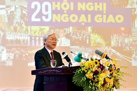 Tổng Bí thư Nguyễn Phú Trọng phát biểu chỉ đạo Hội nghị Ngoại giao lần thứ 29. Ảnh: VGP.