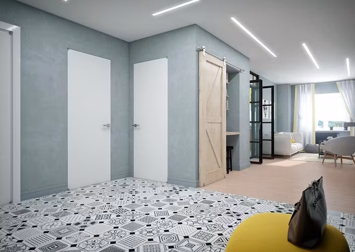 Sơn tường màu sắc dịu nhẹ, đèn led dạng dài làm tăng diện tích chiếu sáng.