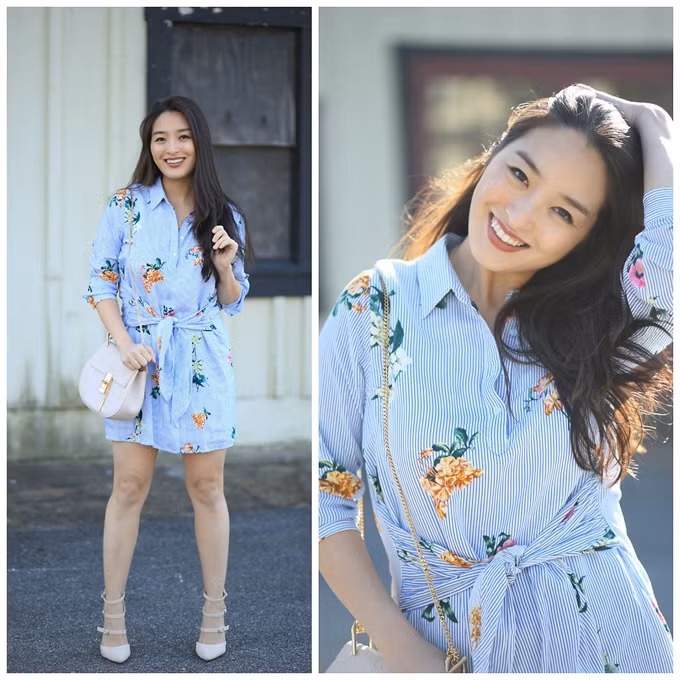 Đầm sơ mi được thêm chi tiết dây lưng vải thắt eo tạo cảm giác năng động cho kiểu đầm cổ điển vốn được phái đẹp công sở ưa chuộng.