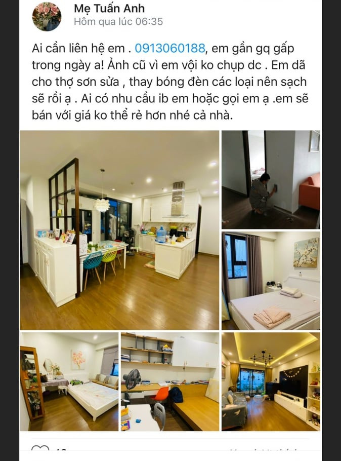 Thông tin Nguyệt rao bán căn hộ đi thuê tại chung cư FLC 36 Phạm Hùng trên tài khoản Zalo cá nhân, lừa chiếm hơn 2 tỉ đồng của chị Thuỷ và ông Đức - ẢNH NẠN NHÂN CUNG CẤP