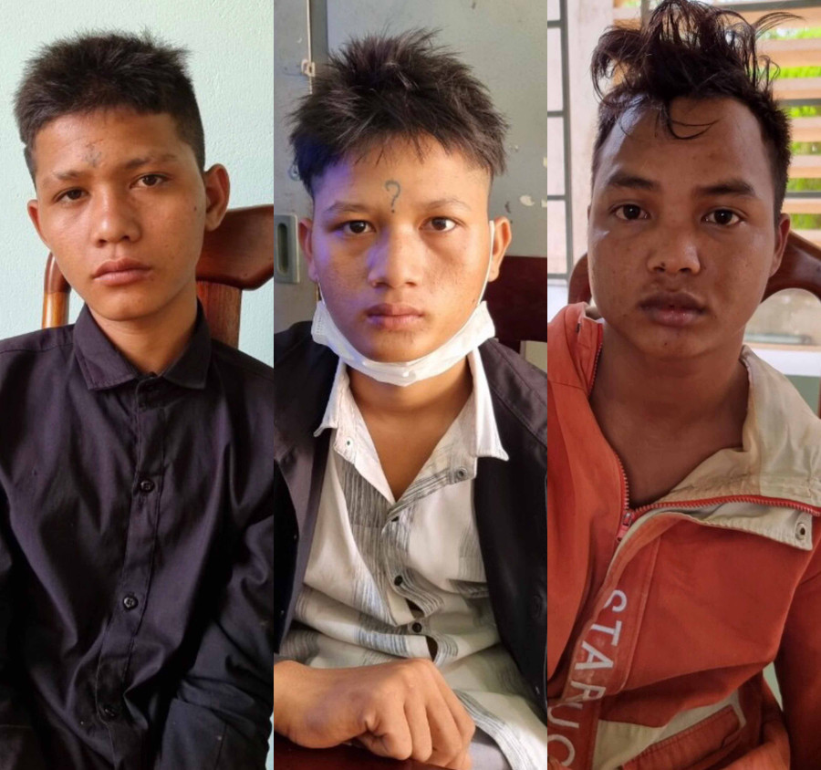 3 đối tượng Yên, Ổn, Ngeng (từ trái qua) tại cơ quan Công an