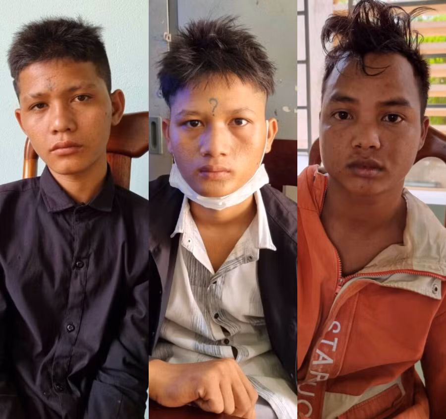 3 đối tượng Yên, Ổn, Ngeng (từ trái qua) tại cơ quan Công an