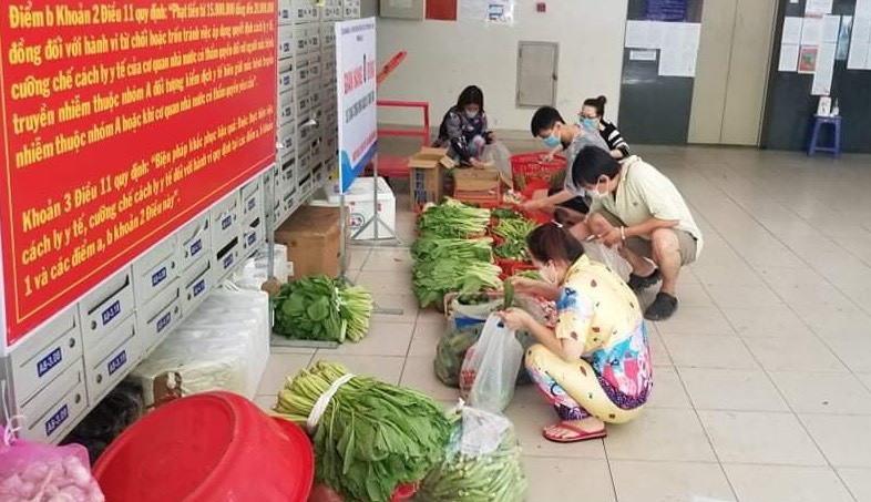 Cư dân Ehome 3 đến lấy rau củ tại gian hàng rau 0 đồng
