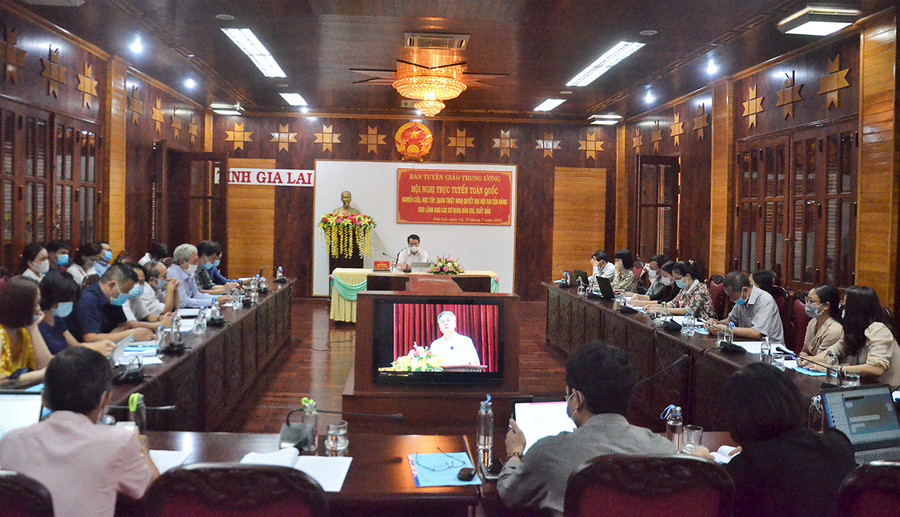  Quang cảnh hội nghị trực tuyến toàn quốc tại điểm cầu tỉnh Gia Lai. Ảnh: Phương Linh