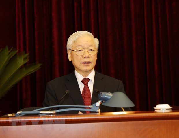  Tổng Bí thư Nguyễn Phú Trọng phát biểu khai mạc Hội nghị. (Ảnh: Trí Dũng/TTXVN)