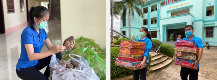 Đoàn viên thanh niên Tỉnh đoàn Kon Tum phân loại thực phẩm để đóng gói, bảo quản cẩn thận chuyển vào TP Hồ Chí Minh