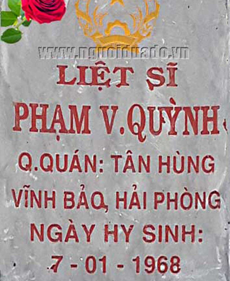 Liệt sĩ Phạm Văn Quỳnh chôn cất tại NTLS ở Quảng Nam bị gia đình bốc nhầm từ mộ liệt sĩ cùng tên, cùng quê ở NTLS Trường Sơn
