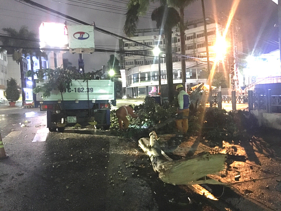 Sau khi xảy ra sự việc, Công ty cổ phần Công trình Đô thị Gia Lai phối hợp với Đội phục vụ sửa chữa hệ thống điện thuộc Công ty Điện lực Gia Lai đã kiểm tra, xử lý các cây xanh bị ngã đổ. Ảnh: R'Ô HOK Sau khi xảy ra sự việc, Công ty cổ phần Công trình Đô thị Gia Lai phối hợp với Đội phục vụ sữa chữa hệ thống điện thuộc Công ty Điện lực Gia Lai đã kiểm tra, xử lý các cây xanh bị ngã đổ. Ảnh: R'Ô HOK