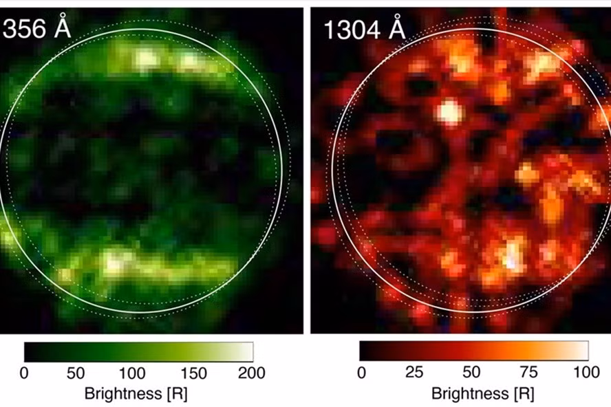 Kính thiên văn Hubble tìm thấy bằng chứng về hơi nước trong bầu khí quyển mỏng mặt trăng của sao Mộc. Ảnh: NASA