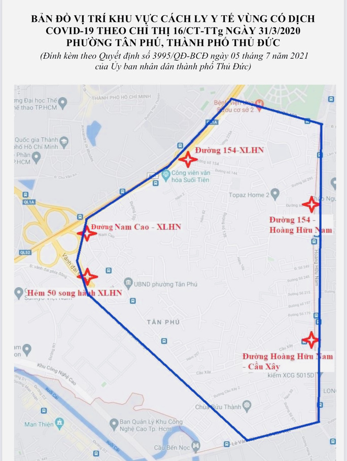 Bản đồ khu vực phường Tân Phú bị phong tỏa