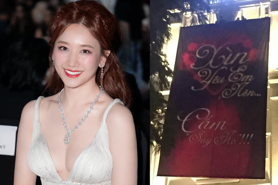 Trấn Thành từng chuẩn bị tấm bảng có dòng chữ đầy tình cảm dành cho giọng ca 'Hương đêm bay xa'. ẢNH: FBNV