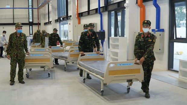  Bệnh viện dã chiến quy mô 1.500 giường này được xây dựng tại Trung tâm Thương mại Thế giới (WTC) trên đường Hùng Vương, phường Hòa Phú, thành phố Thủ Dầu Một, tỉnh Bình Dương. (Ảnh:TTXVN phát)