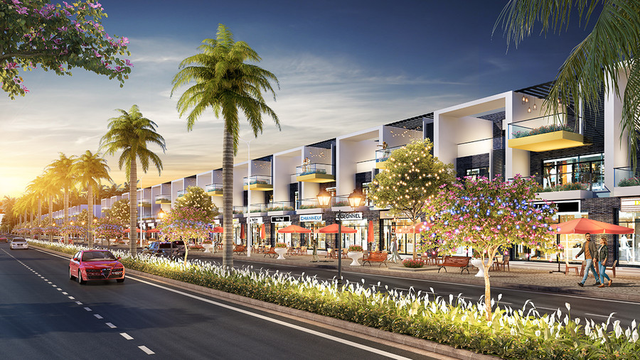 Dãy phố thương mại tấp nập tại TNR Stars Đak Đoa