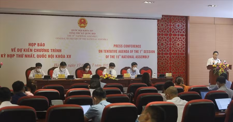  Họp báo chuẩn bị Kỳ họp thứ Nhất Quốc hội khoá XV. Ảnh Phạm Đông