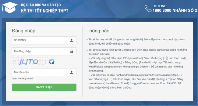  Ảnh chụp màn hình website http://thisinh.thithptquocgia.edu.vn.
