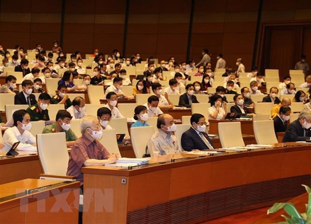 Tổng Bí thư Nguyễn Phú Trọng cùng các lãnh đạo Đảng và Nhà nước dự phiên họp sáng 22/7. (Ảnh: Trí Dũng/TTXVN)