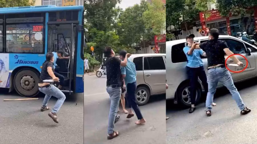 Phụ xe buýt bị tài xế ô tô kề dao vào cổ đe dọa sau “tranh chấp” giành đường đi - ẢNH CẮT TỪ CLIP