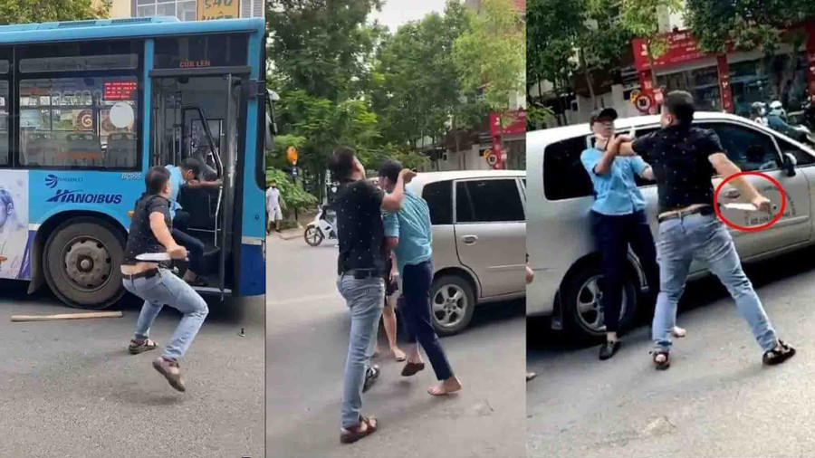 Phụ xe buýt bị tài xế ô tô kề dao vào cổ đe dọa sau “tranh chấp” giành đường đi - ẢNH CẮT TỪ CLIP