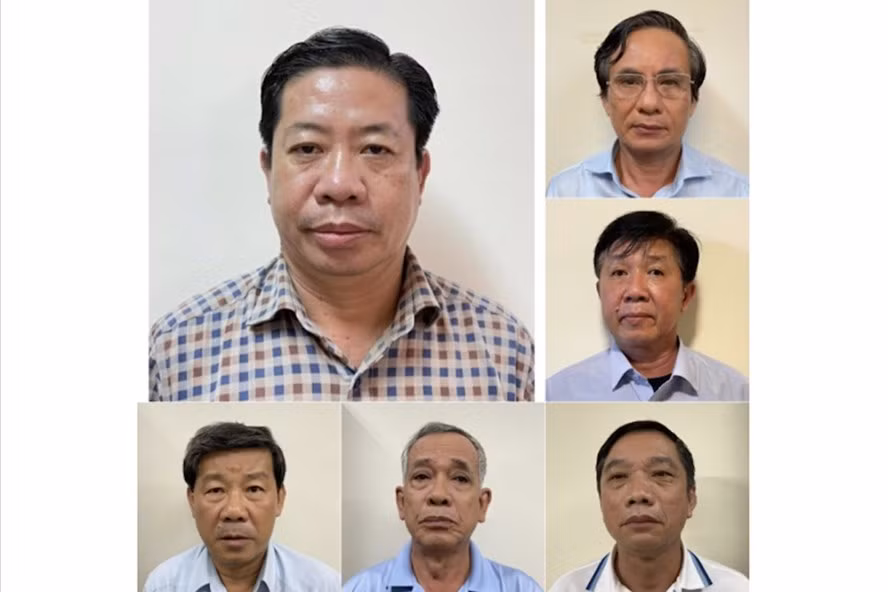  6 bị can bừa bị khởi tố bắt tạm giam liên quan đến những sai phạm đất đai ở Bình Dương. Ảnh BCA