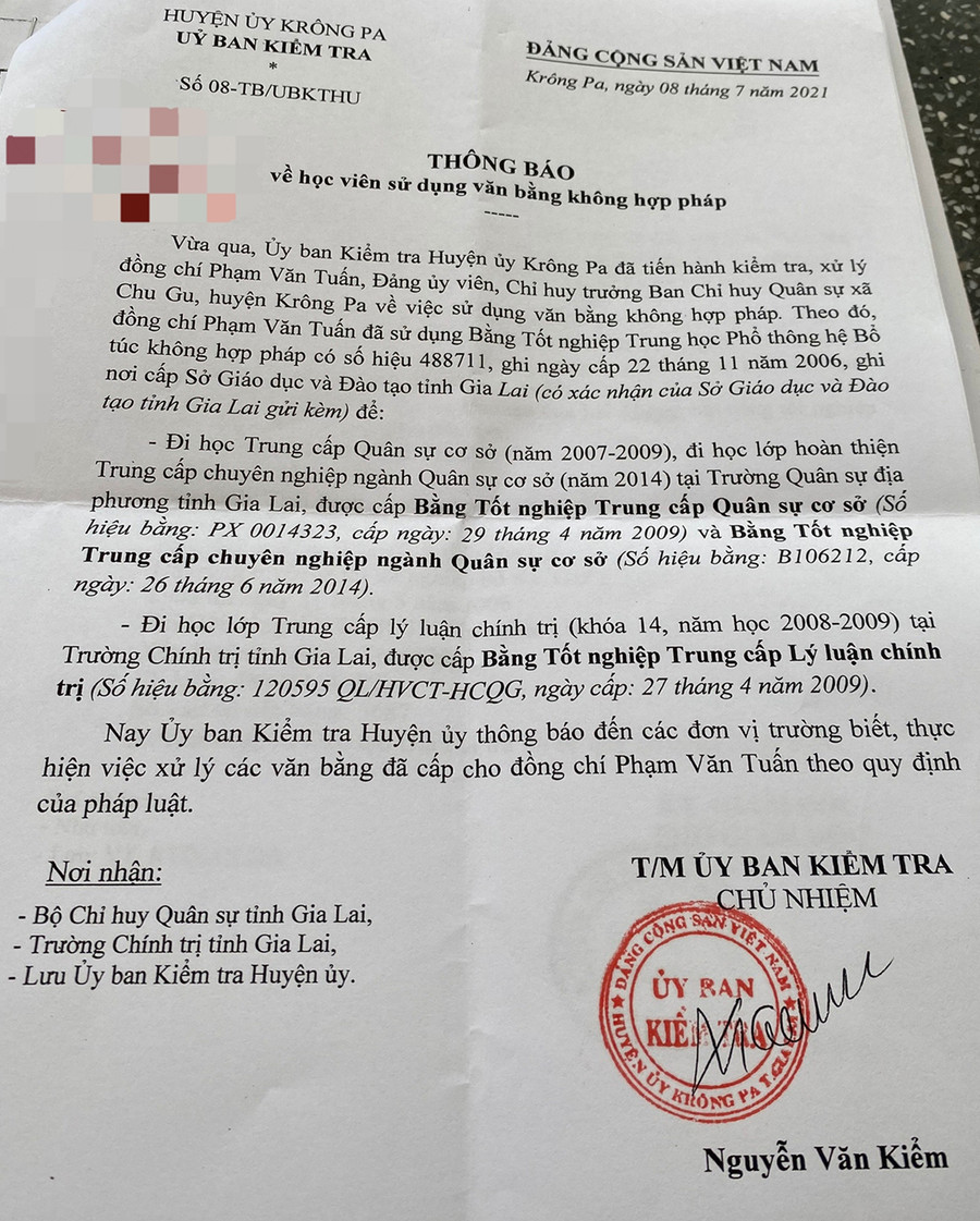 Thông báo số 08-TB/UBKTHU, ngày 8-7-2021 của Ủy ban Kiểm tra Huyện ủy Krông Pa về việc học viên sử dụng văn bằng không hợp pháp đối với ông Phạm Văn Tuấn. Thông báo số 08-TB/UBKTHU, ngày 8-7-2021 của Ủy ban Kiểm tra Huyện ủy Krông Pa về việc học viên sử dụng văn bằng không hợp pháp đối với ông Phạm Văn Tuấn.