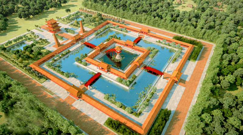 Hình ảnh mô phỏng chùa Diên Hựu (Chùa Một Cột) bằng công nghệ thực tế ảo.