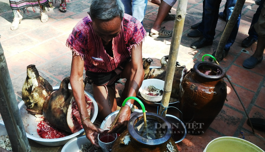 Thầy cúng Y'Plơi Ê Ban chuẩn bị đồ lễ để cúng sức khỏe cho voi. Ảnh: Duy Hậu.