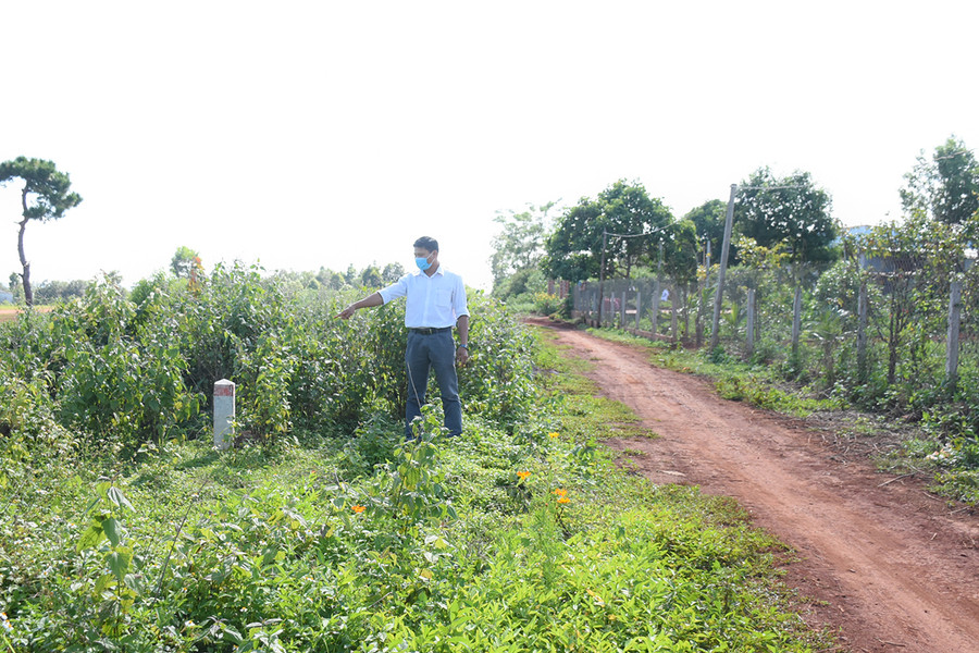 Ranh giới giữa diện tích thực hiện Dự án với đường đi được cắm mốc rõ ràng, người dân đồng thuận, mong Dự án sớm triển khai. Ảnh: Minh Nguyễn Ranh giới giữa diện tích thực hiện dự án với đường đi của người dân thôn H'Lâm được cắm mốc rõ ràng, người dân đồng thuận, mong dự án sớm triển khai. Ảnh: Minh Nguyễn