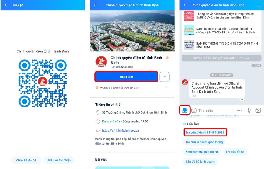 Tra cứu điểm thi trên trang Zalo “Chính quyền điện tử tỉnh Bình Định”. Tra cứu điểm thi trên trang Zalo “Chính quyền điện tử tỉnh Bình Định”.