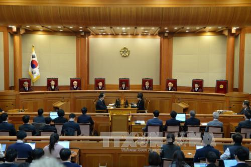Toàn cảnh phiên tòa của Tòa án Hiến pháp ở Seoul, Hàn Quốc ngày 10-3.
