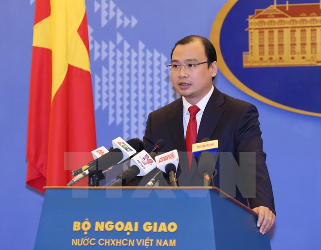 Người phát ngôn Bộ Ngoại giao Lê Hải Bình. (Ảnh: Phạm Kiên/TTXVN) Người phát ngôn Bộ Ngoại giao Lê Hải Bình. (Ảnh: Phạm Kiên/TTXVN)