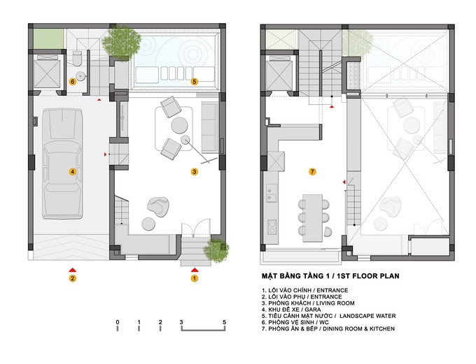 Mặt bằng tầng một. Mặt bằng tầng một.