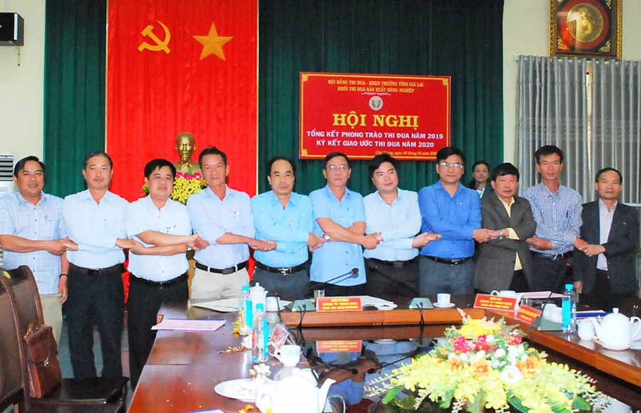  Lãnh đạo các doanh nghiệp của Khối thi đua sản xuất nông nghiệp tỉnh thể hiện tinh thần đoàn kết cùng nhau vượt qua khó khăn. Ảnh: Đ.Y