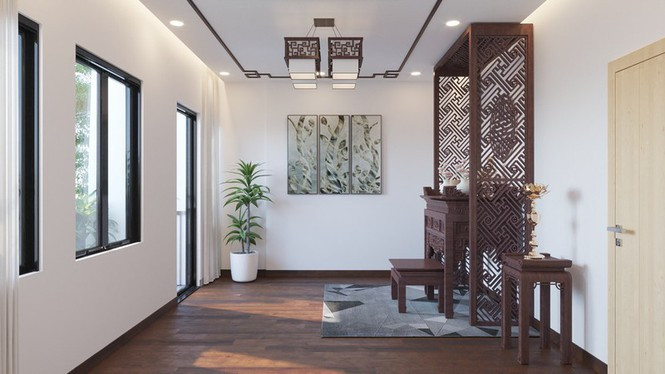 Phòng thờ thoáng đãng, đặt ở trên tầng 3 là nơi chủ nhà thờ cúng ông bà, tổ tiên.