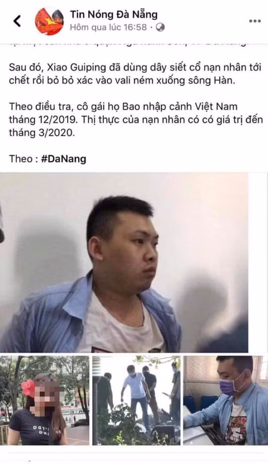 Hình ảnh cô gái Đ. đăng tải trên Fanpage Tin nóng Đà Nẵng với chú thích là nạn nhân thực chất là một cô gái Việt đang sinh sống tại Đài Loan